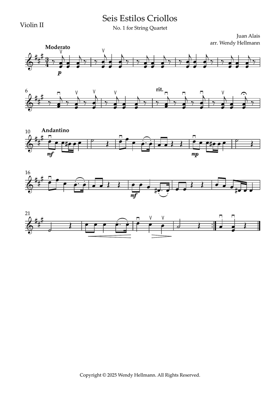 Seis Estilos Criollos for String Quartet (complete) String Quartet scores gallery preview page 5