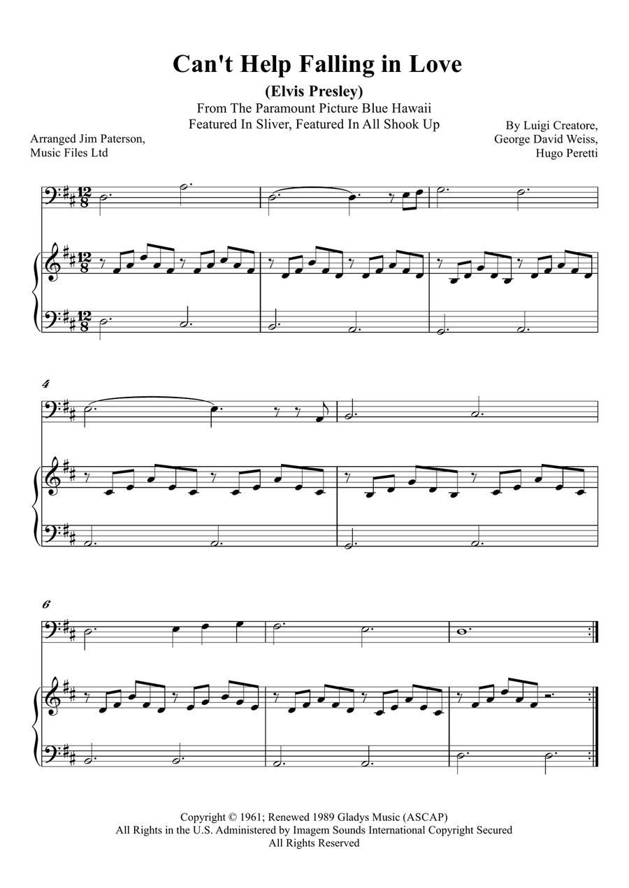 Can't Help Falling In Love Double Bass scores gallery preview page 1