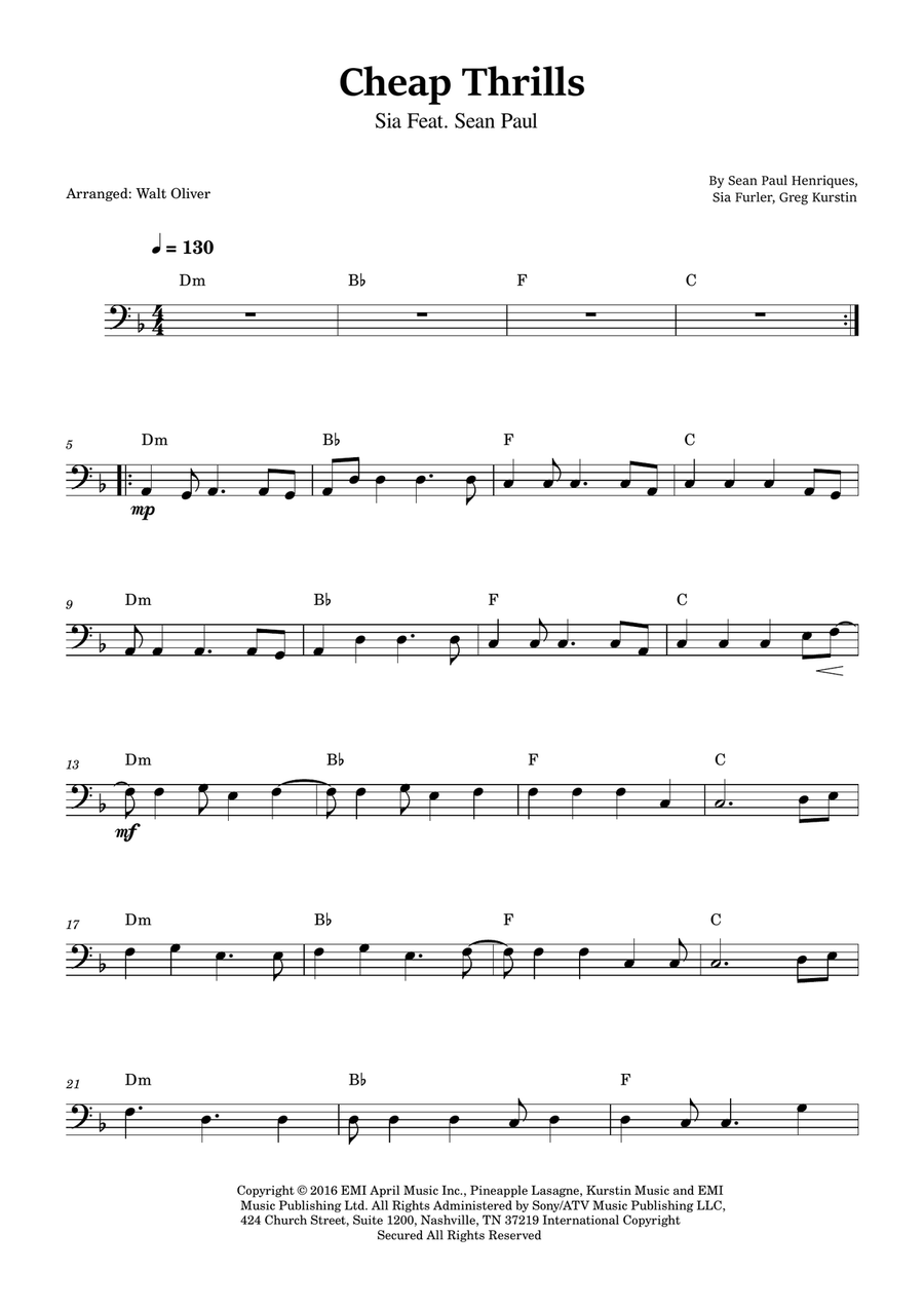 Cheap Thrills (Feat. Sean Paul) Trombone Solo scores gallery preview page 1