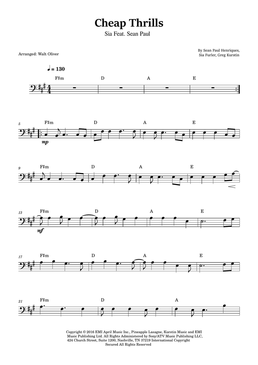 Cheap Thrills (Feat. Sean Paul) Trombone Solo scores gallery preview page 1