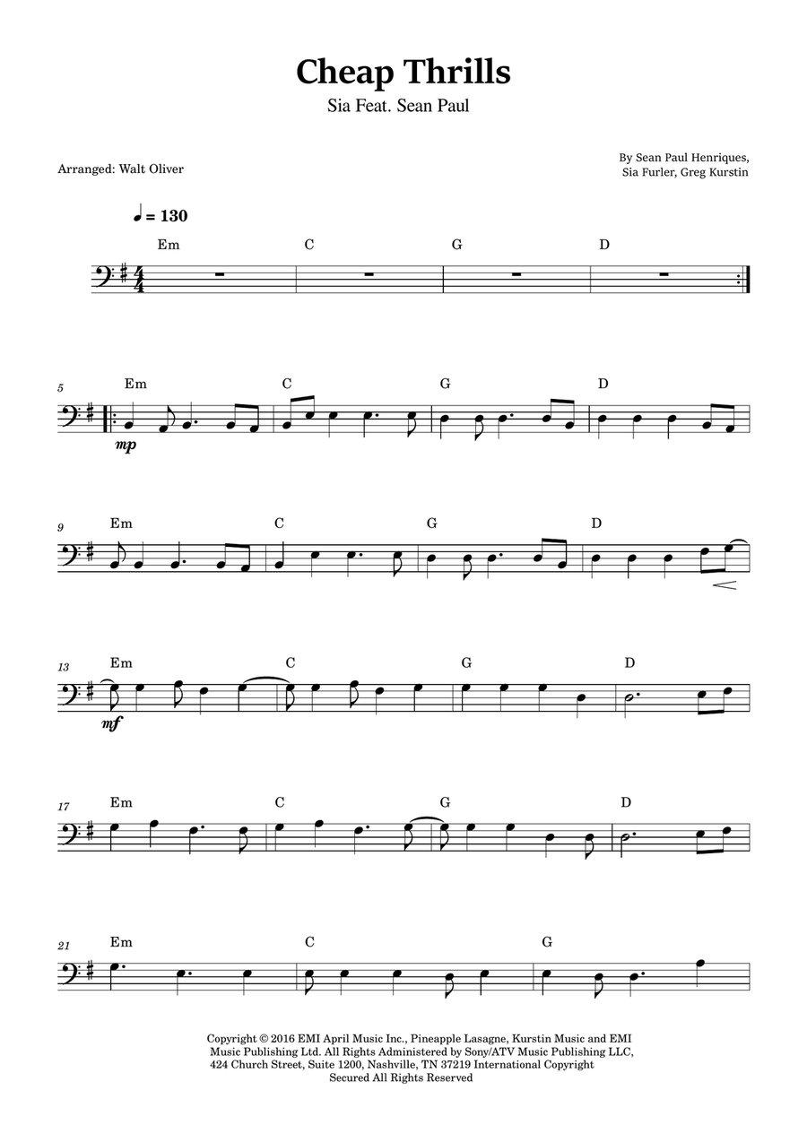 Cheap Thrills (Feat. Sean Paul) Trombone Solo scores gallery preview page 1