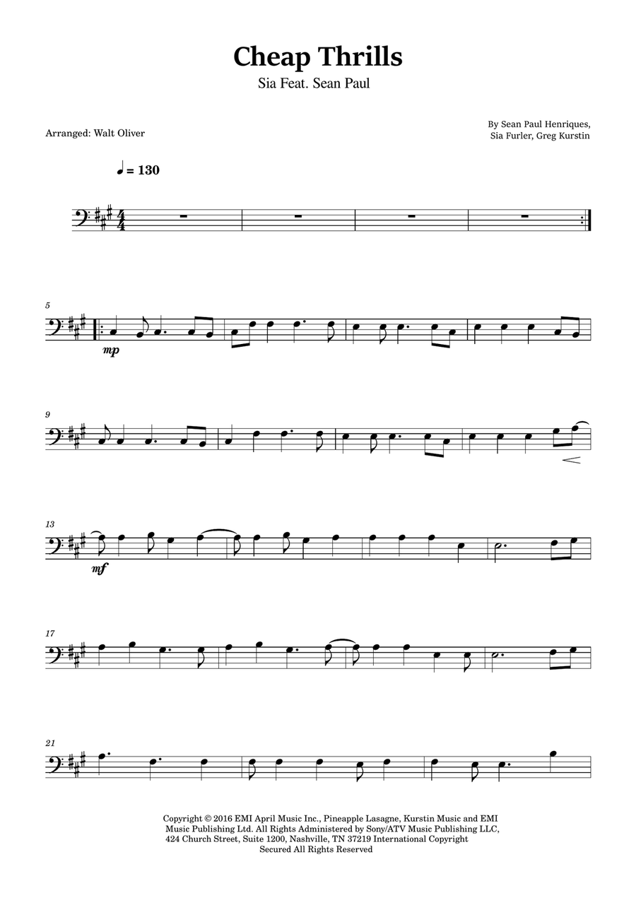 Cheap Thrills (Feat. Sean Paul) Trombone Solo scores gallery preview page 1