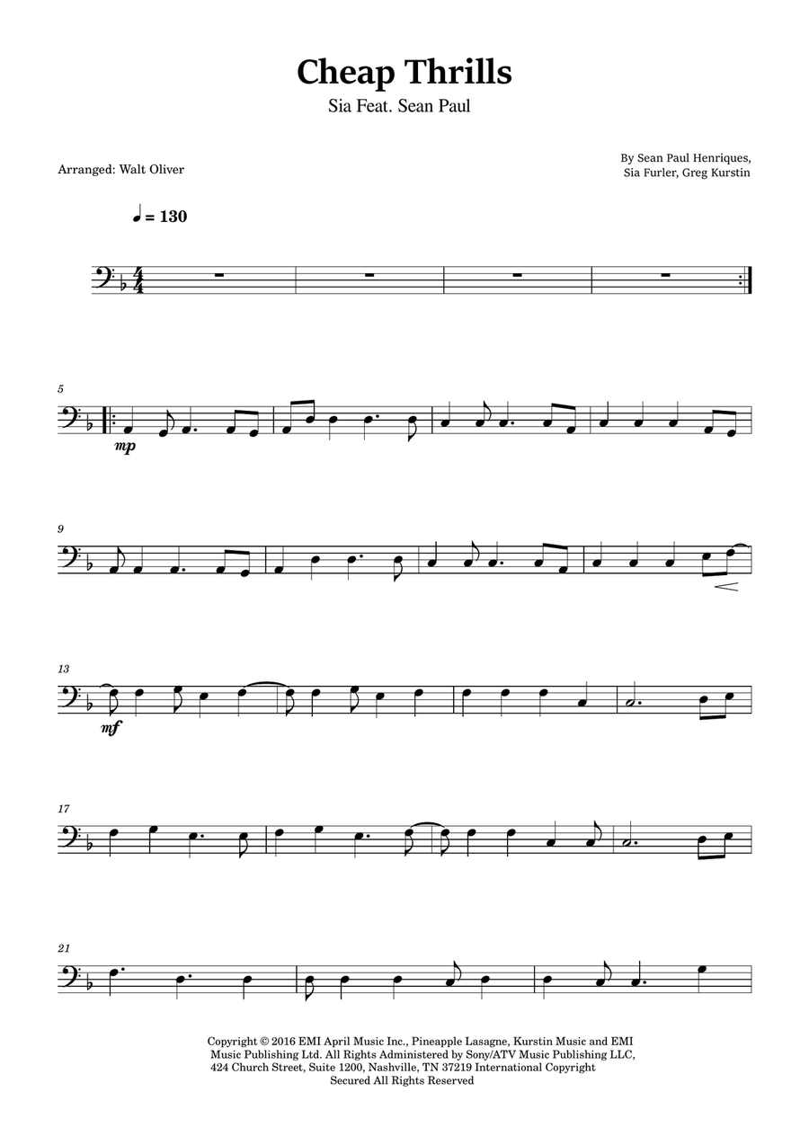 Cheap Thrills (Feat. Sean Paul) Trombone Solo scores gallery preview page 1