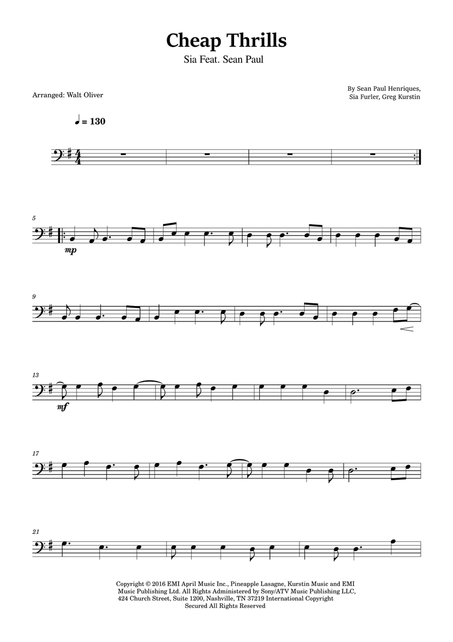 Cheap Thrills (Feat. Sean Paul) Trombone Solo scores gallery preview page 1