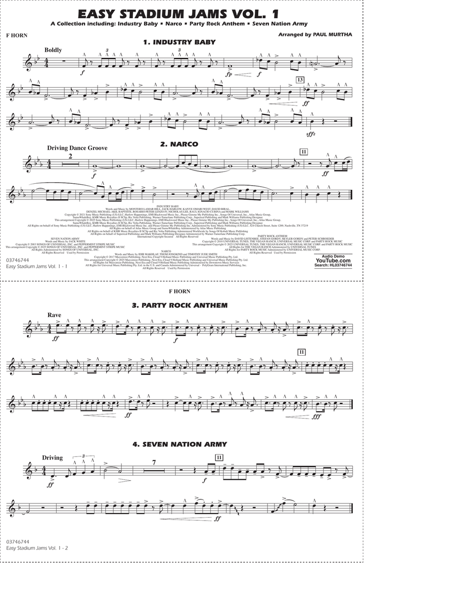 Easy Stadium Jams Vol. 1 - F Horn Marching Band scores gallery preview page 1