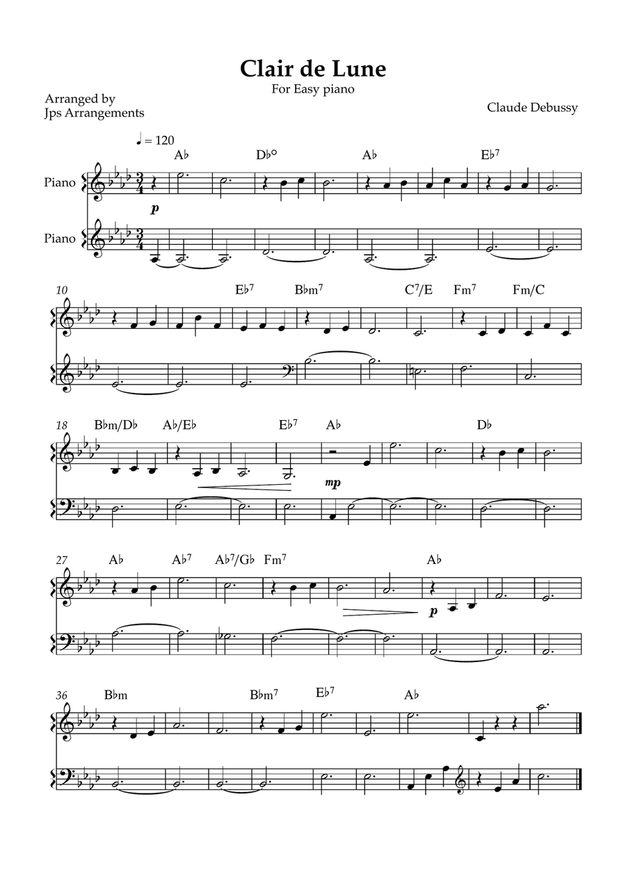 Clair de Lune for easy piano in Ab Easy Piano scores gallery preview page 1