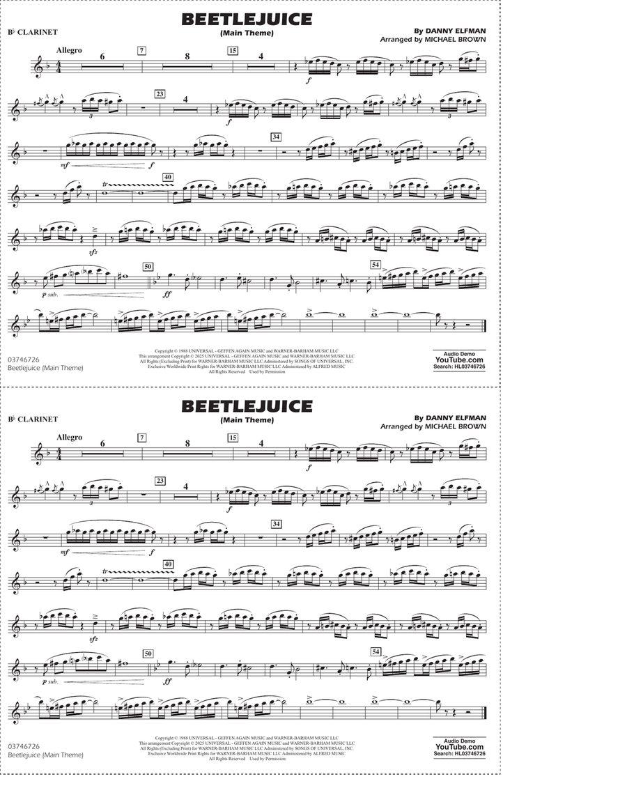 Beetlejuice (Main Theme) (arr. Michael Brown) - Bb Clarinet Marching Band scores gallery preview page 1