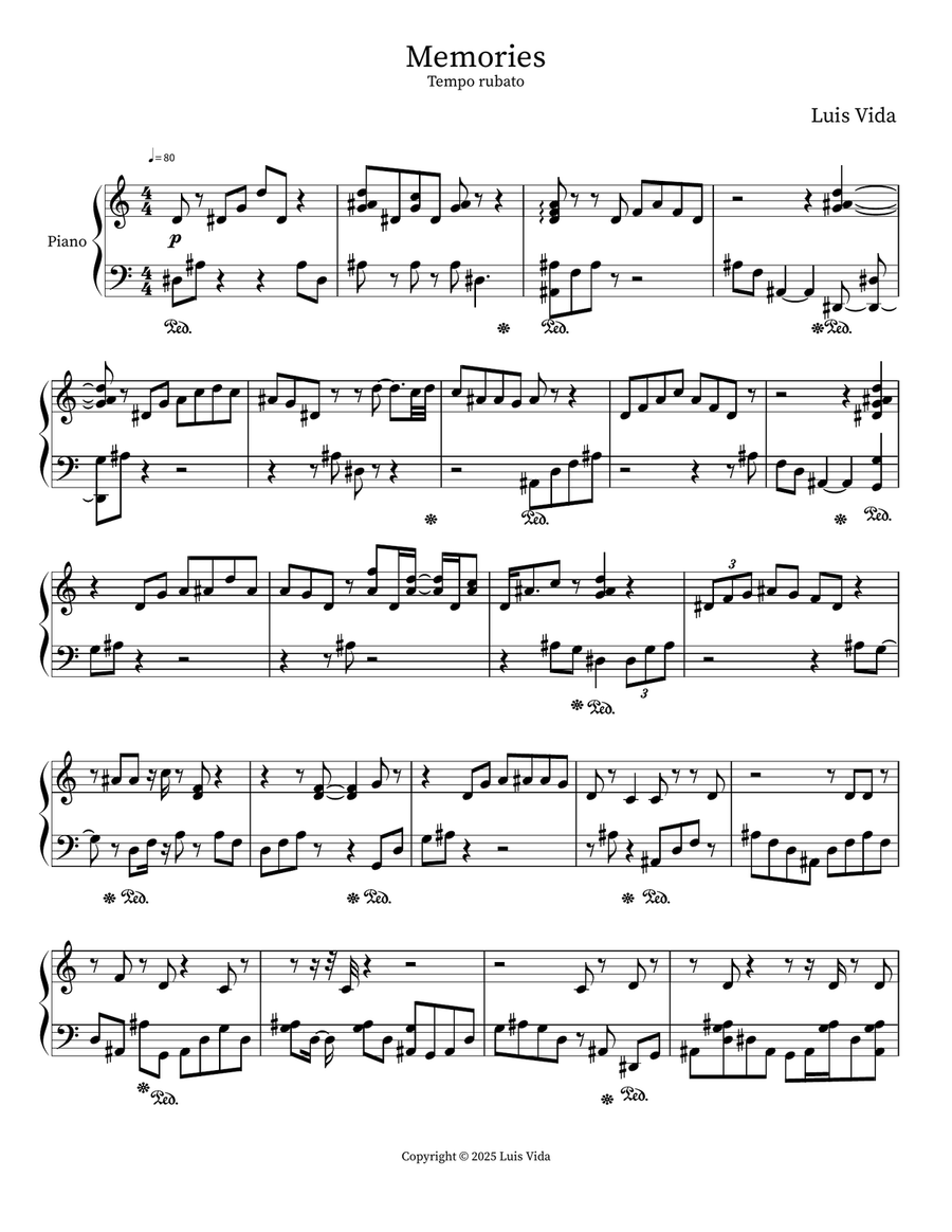 Memories Memories Piano Solo scores gallery preview page 1