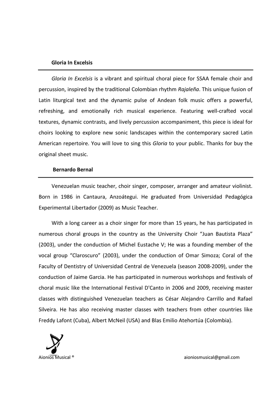Gloria In Excelsis - SSAA with percussion SSAA scores gallery preview page 2