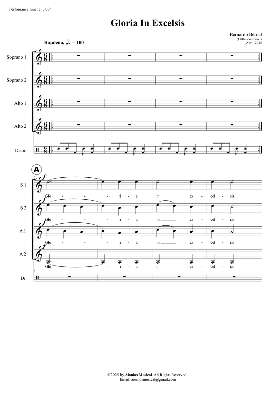 Gloria In Excelsis - SSAA with percussion SSAA scores gallery preview page 3