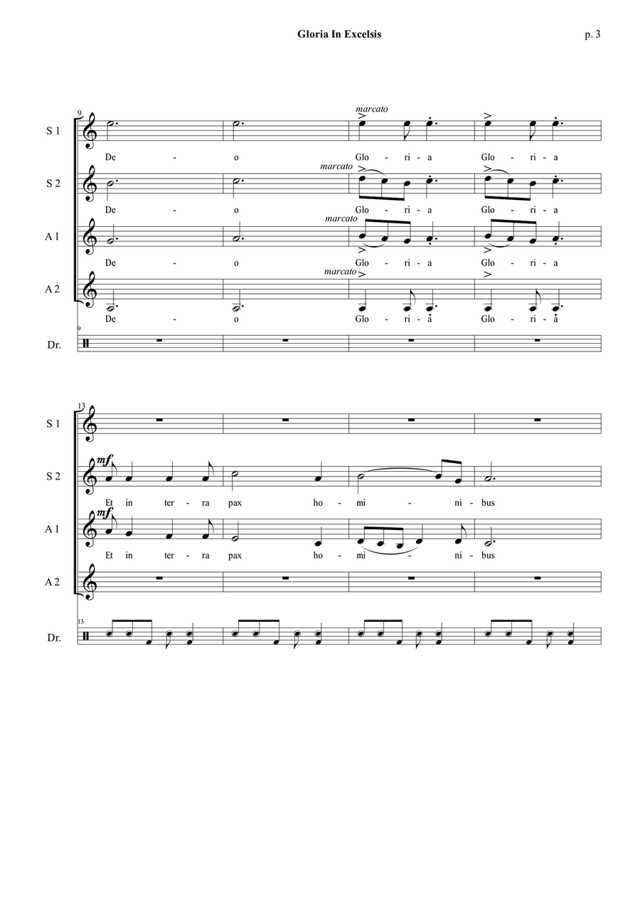 Gloria In Excelsis - SSAA with percussion SSAA scores gallery preview page 4