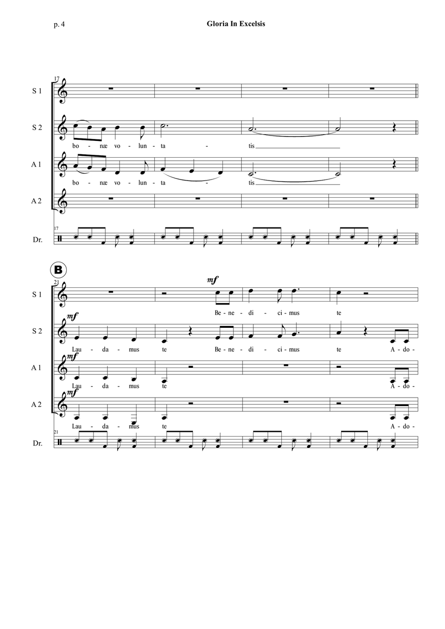 Gloria In Excelsis - SSAA with percussion SSAA scores gallery preview page 5