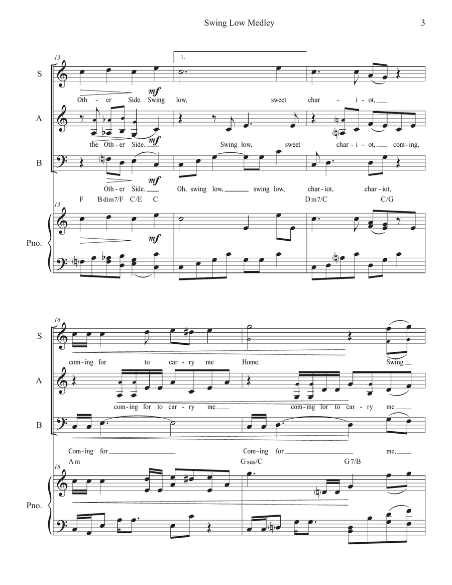 Swing Low Medley (Swing Down, Chariot; Swing Low; This Train; & I Wanna Be Ready) 3-Part scores gallery preview page 3