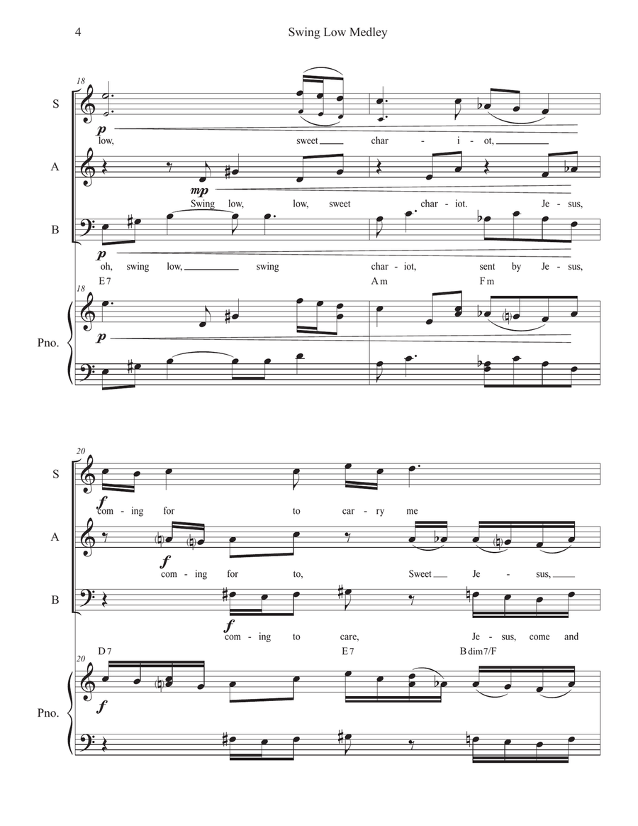 Swing Low Medley (Swing Down, Chariot; Swing Low; This Train; & I Wanna Be Ready) 3-Part scores gallery preview page 4