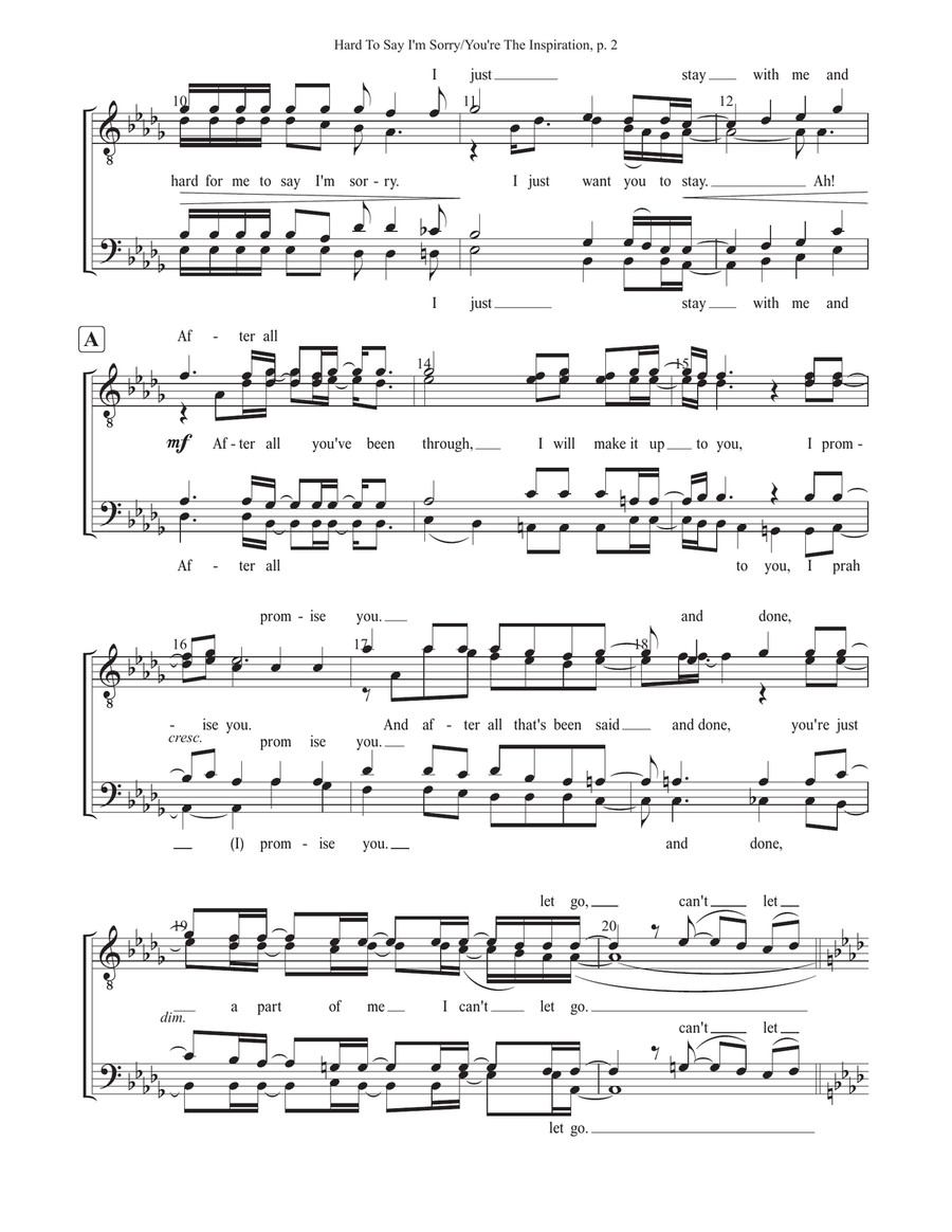 Medley: Hard To Say I'm Sorry with You're The Inspiration TTBB scores gallery preview page 2