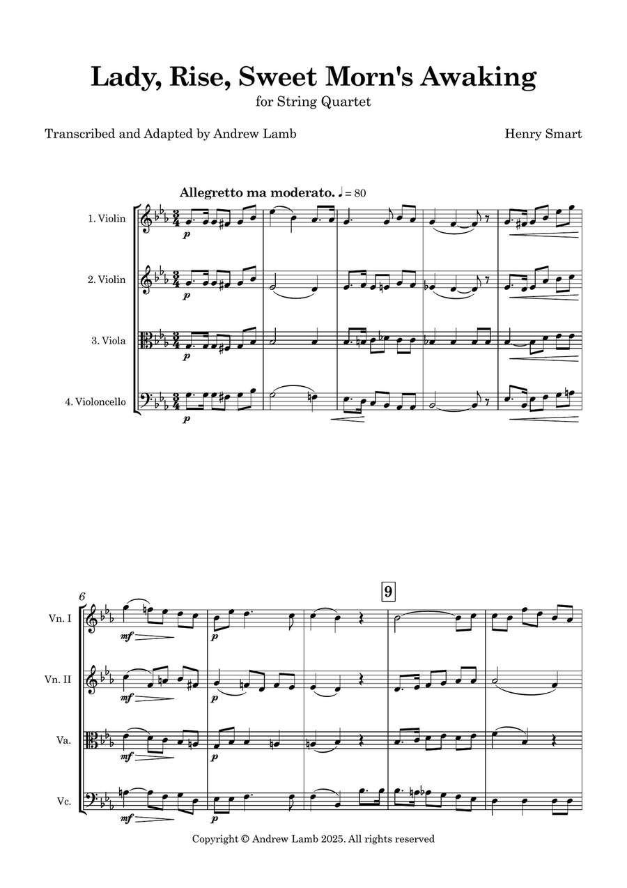 Henry Smart | Lady, Rise, Sweet Morn's Awaking | for String Quartet String Quartet scores gallery preview page 4