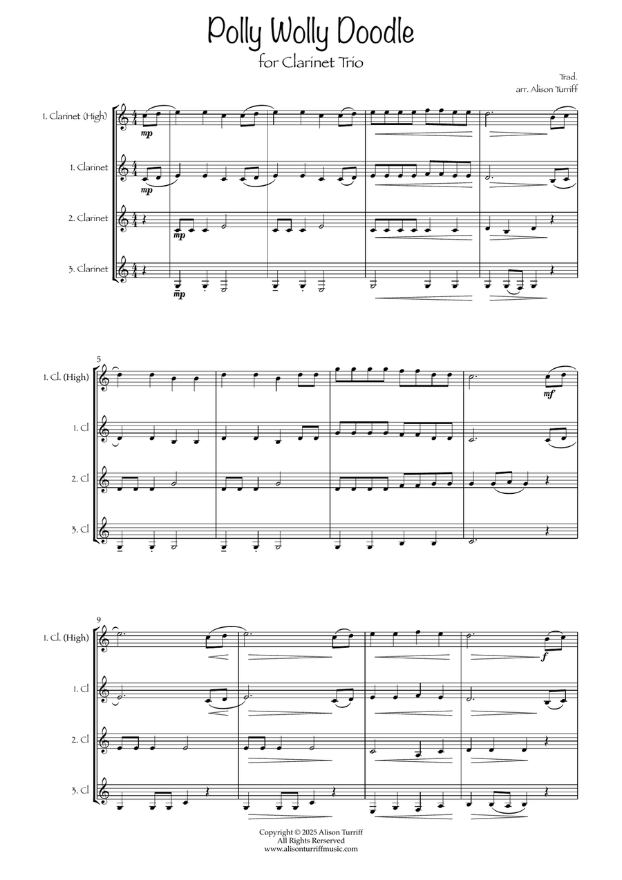 Polly Wolly Doodle for 3 clarinets (with optional chalumeau solo) Clarinet Trio scores gallery preview page 2
