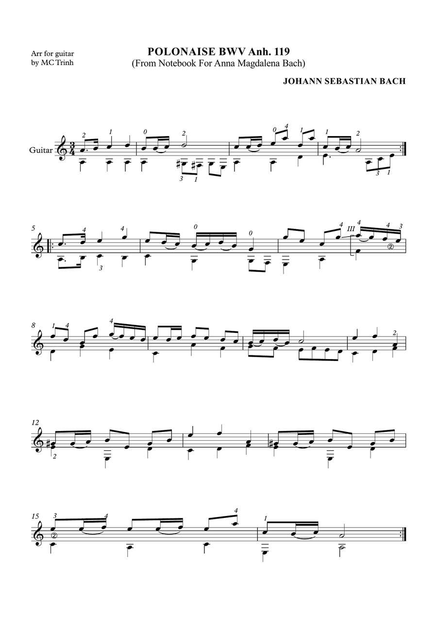 POLONAISE BWV Anh 119 POLONAISE BWV Anh 119 Acoustic Guitar scores gallery preview page 1