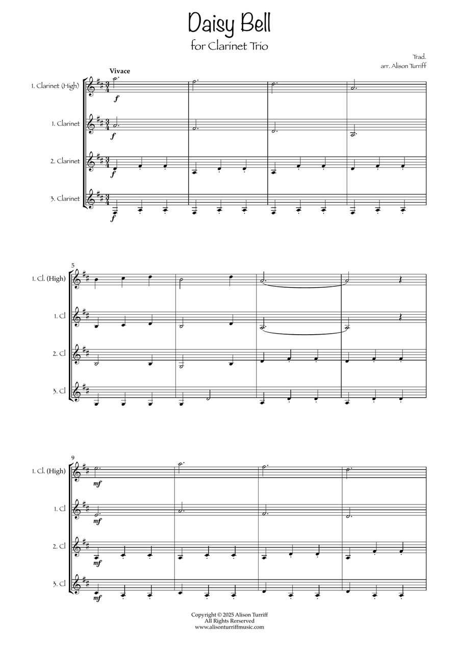 American Kid's Songbook No. 1 (bundle) for 3 clarinets (with optional chalumeau solo) Clarinet Trio scores gallery preview page 2