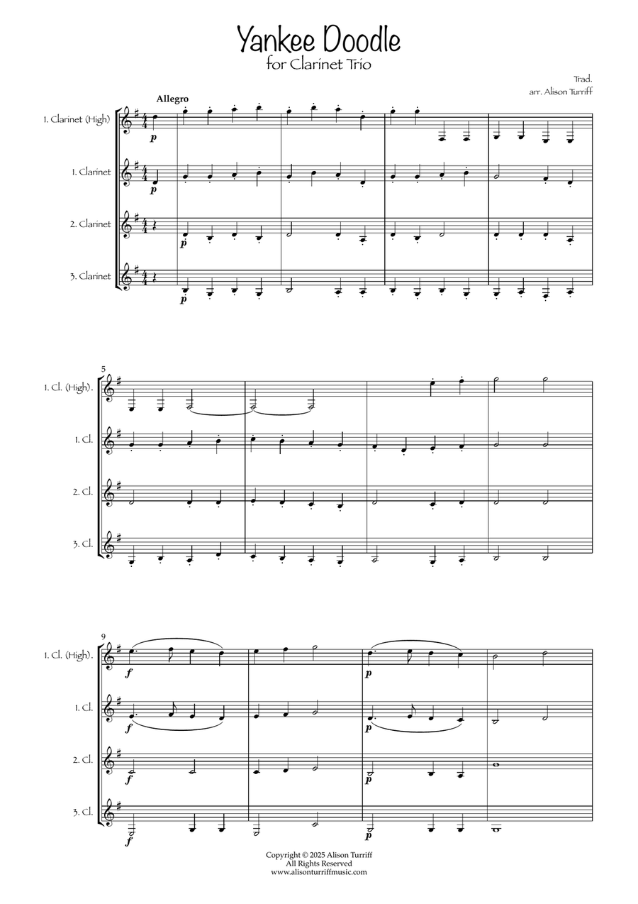 Yankee Doodle for 3 clarinets (with optional chalumeau solo) Clarinet Trio scores gallery preview page 2