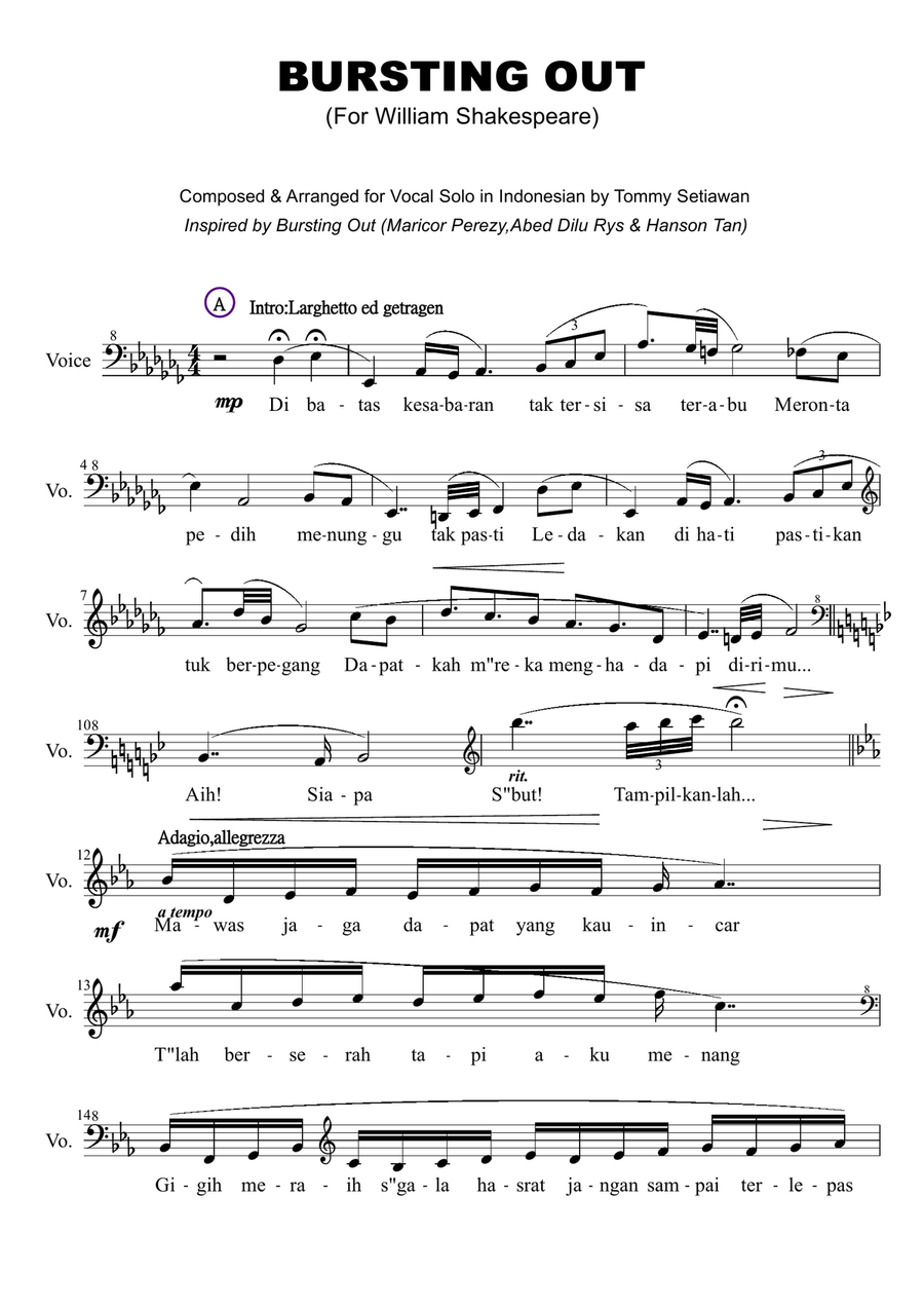 Bursting Out (For William Shakespeare) High Voice scores gallery preview page 1