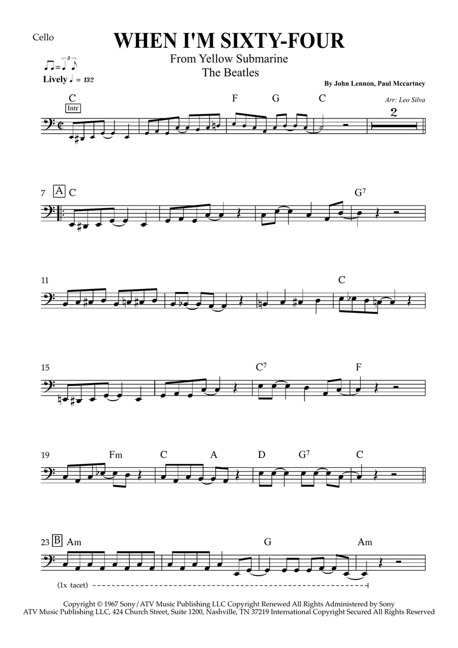 When I'm Sixty-Four Cello Solo scores gallery preview page 1