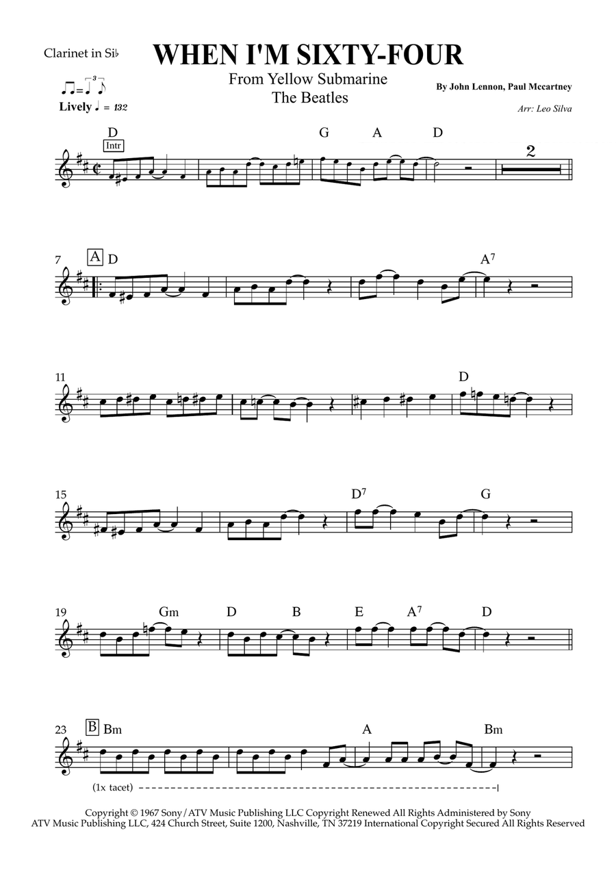 When I'm Sixty-Four Clarinet Solo scores gallery preview page 1