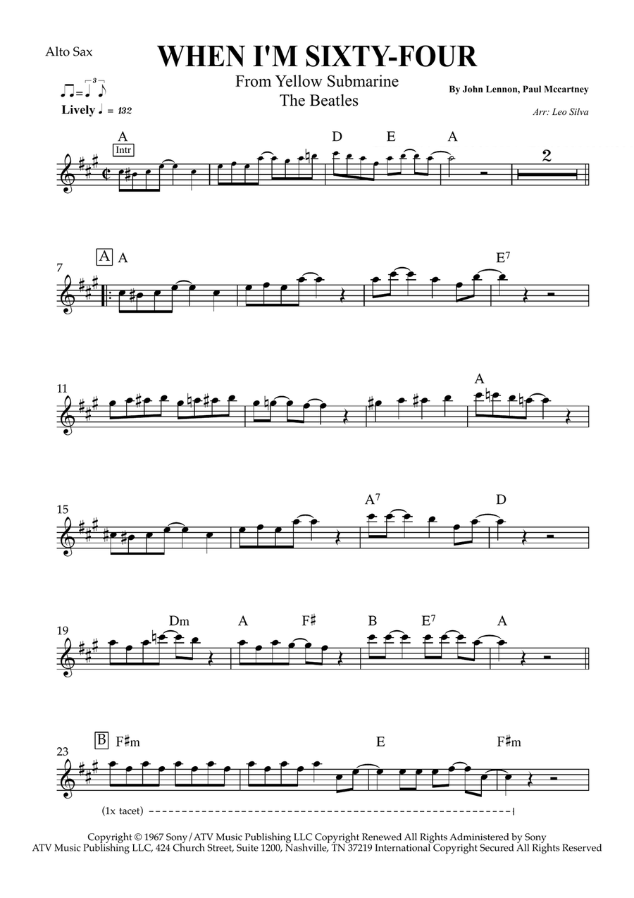 When I'm Sixty-Four Alto Saxophone scores gallery preview page 1