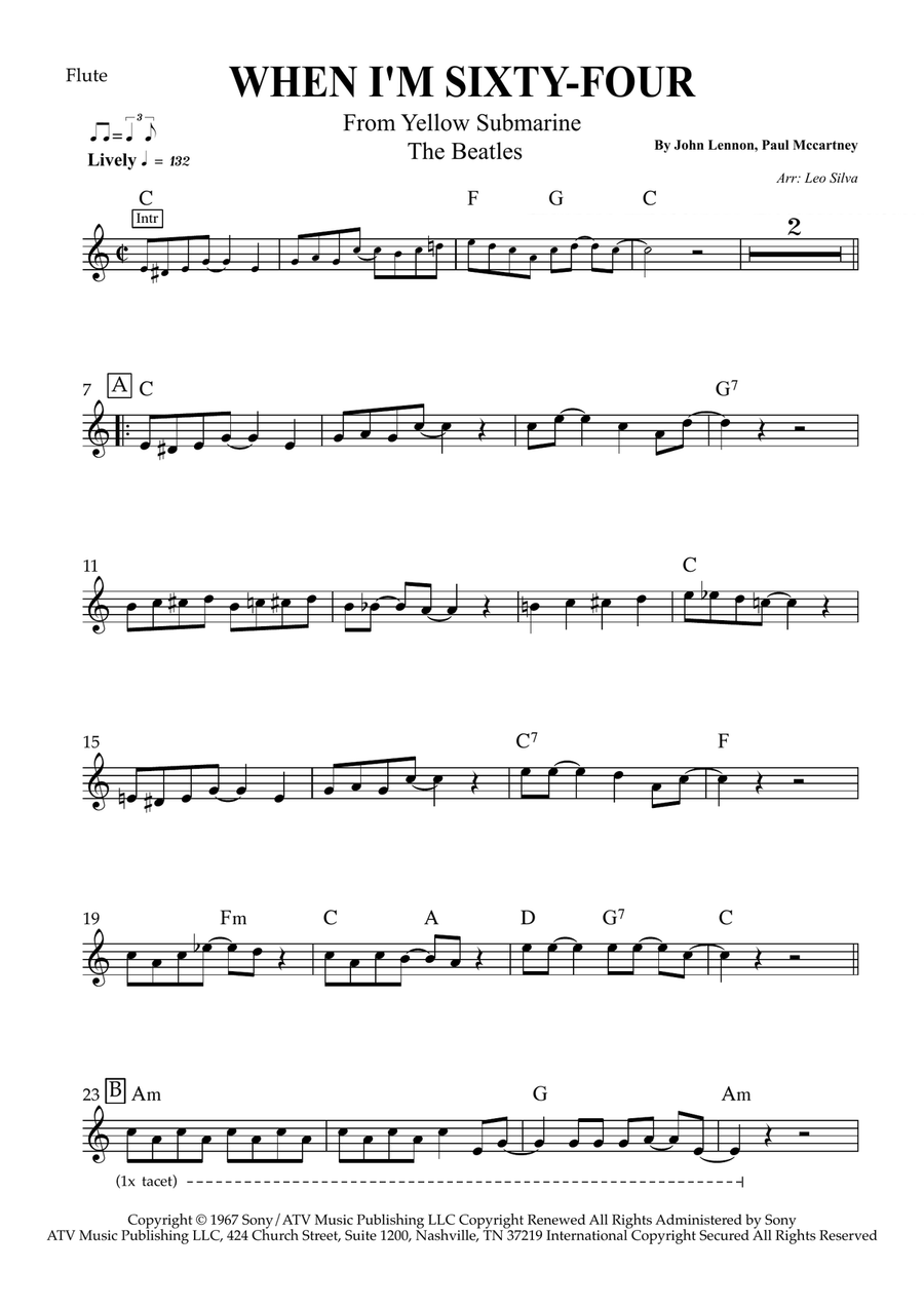 When I'm Sixty-Four Flute Solo scores gallery preview page 1