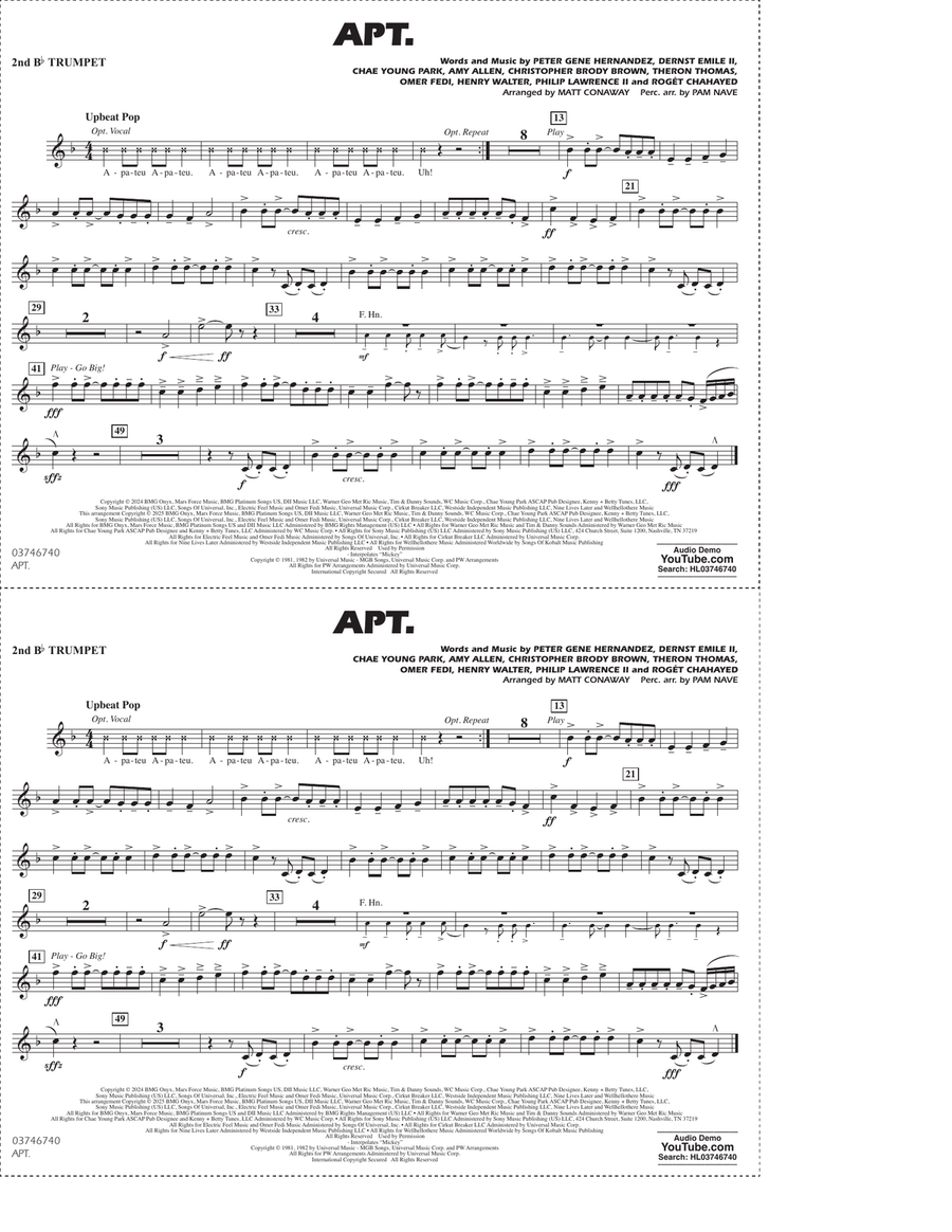 APT. (arr. Matt Conaway) - 2nd Bb Trumpet Marching Band scores gallery preview page 1