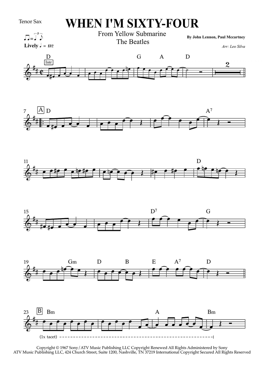 When I'm Sixty-Four Tenor Saxophone scores gallery preview page 1