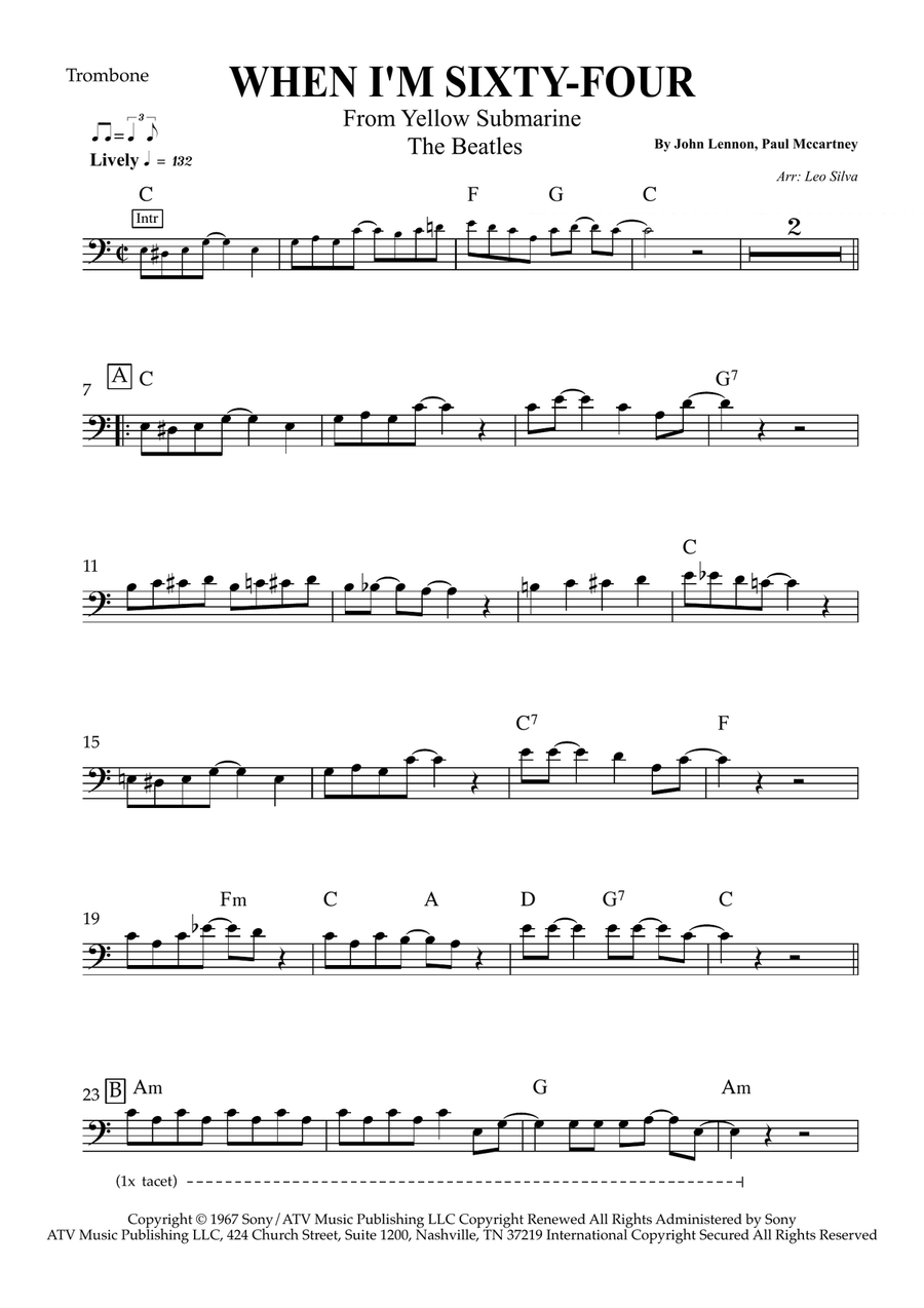 When I'm Sixty-Four Trombone Solo scores gallery preview page 1