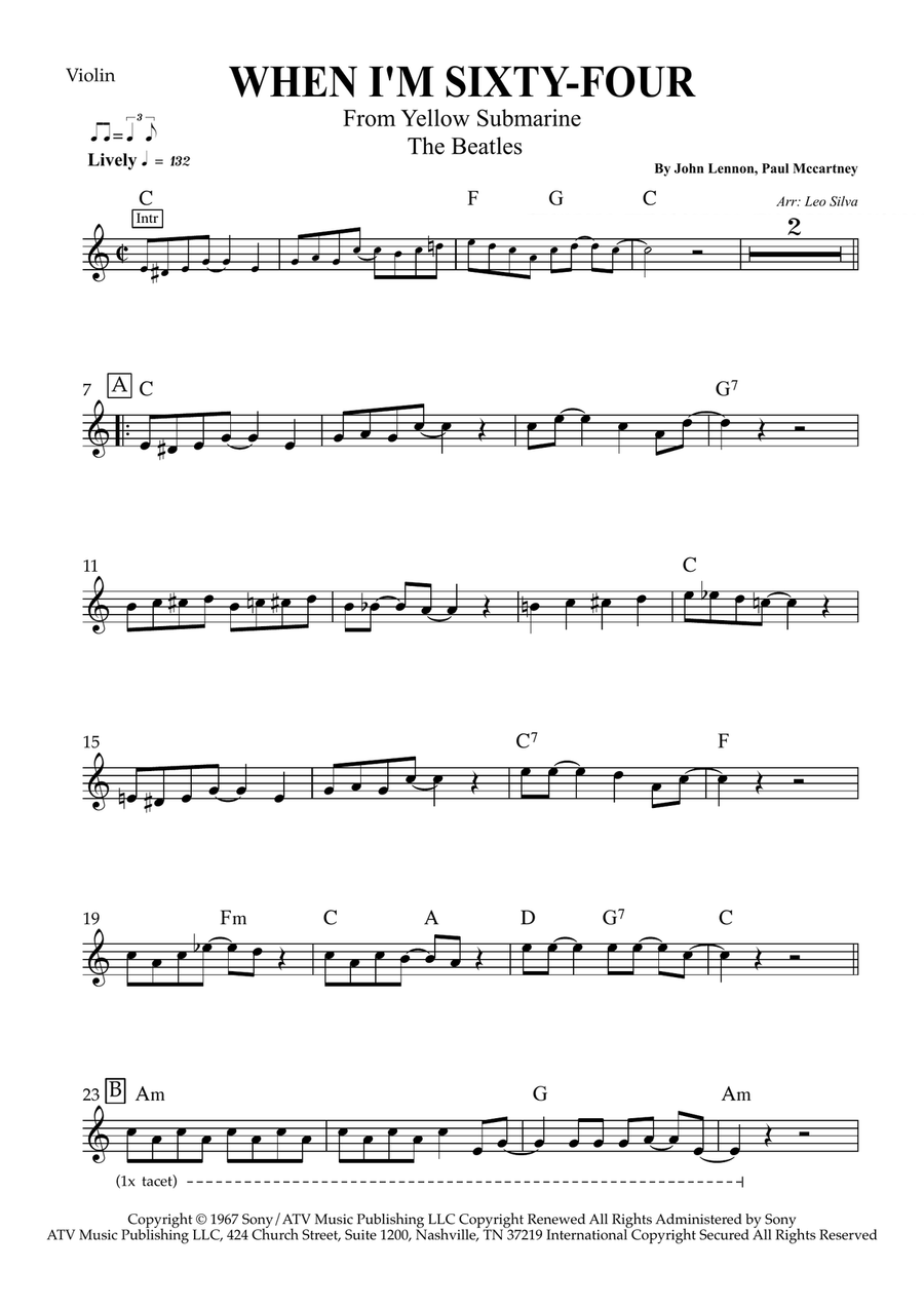 When I'm Sixty-Four Violin Solo scores gallery preview page 1