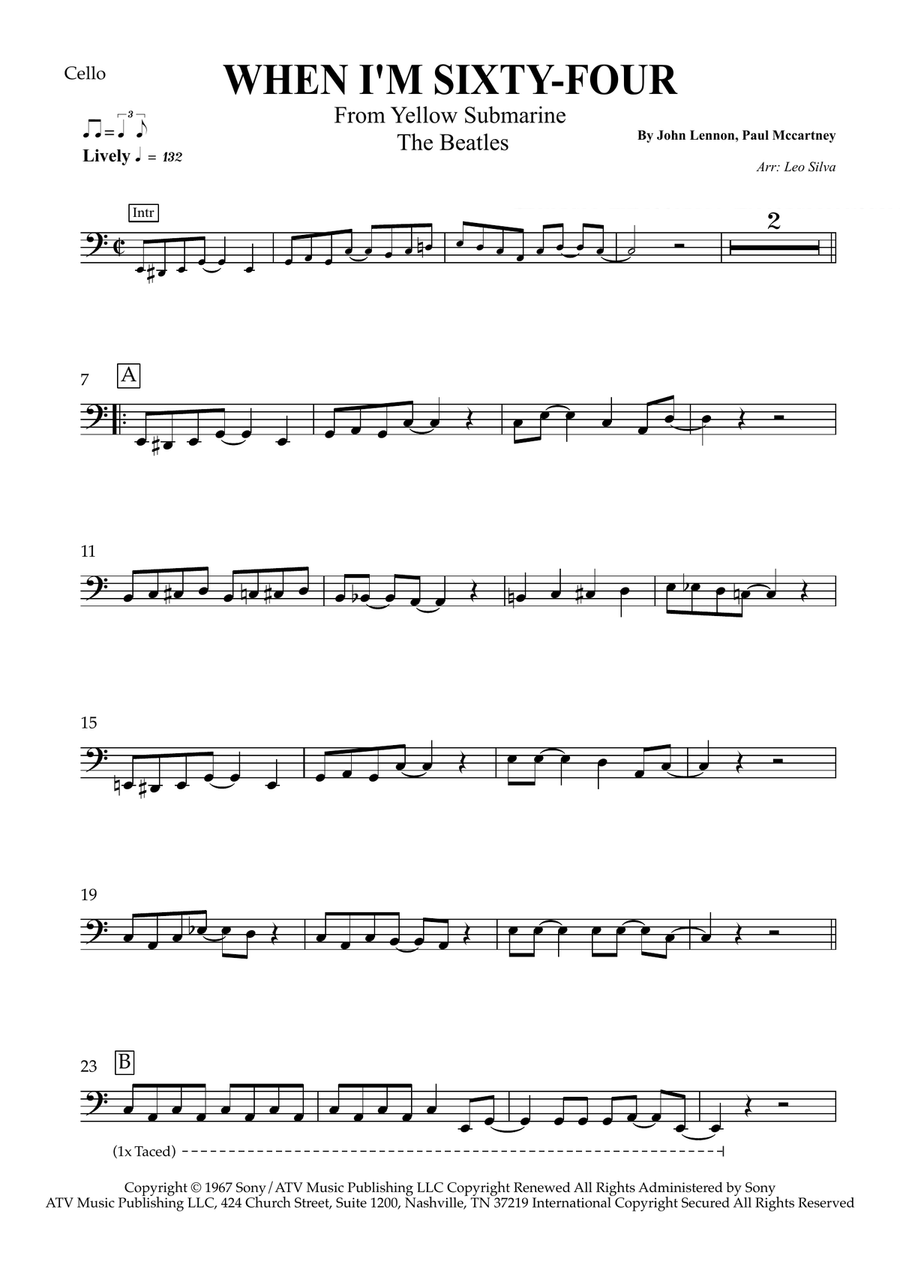 When I'm Sixty-Four Cello Solo scores gallery preview page 1