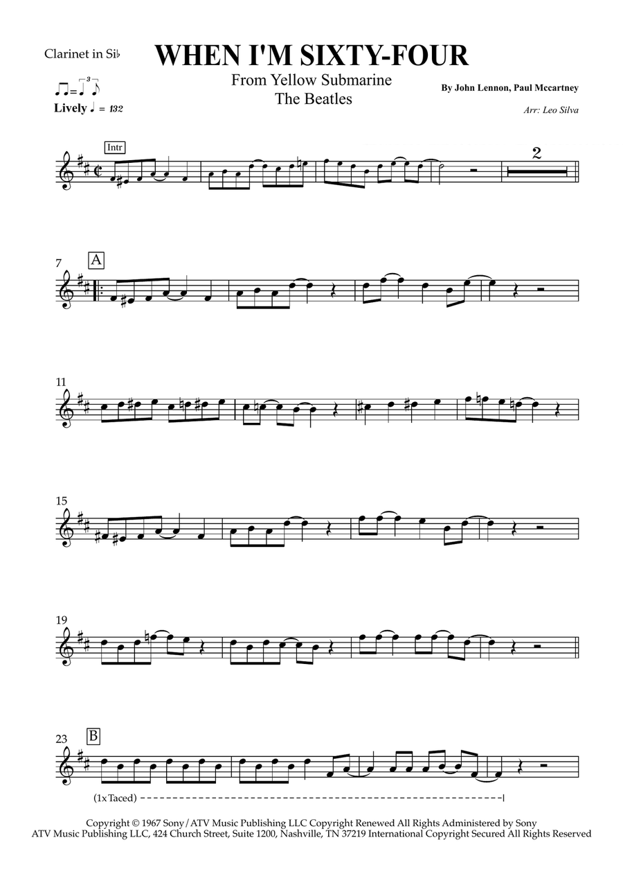 When I'm Sixty-Four Clarinet Solo scores gallery preview page 1