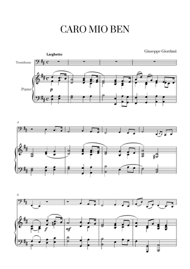 Giuseppe Giordani - Caro Mio Ben (D major) for Trombone Solo
