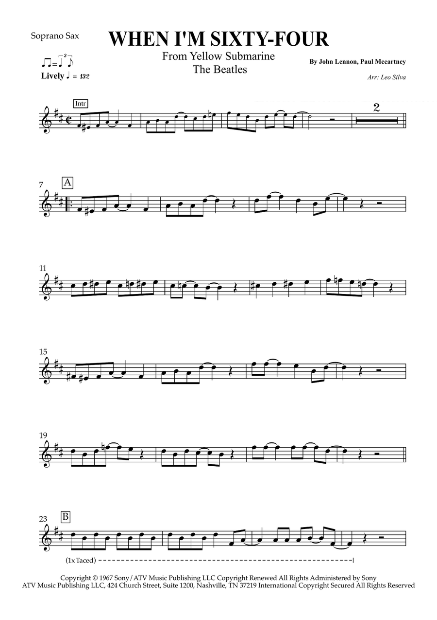 When I'm Sixty-Four Soprano Saxophone scores gallery preview page 1