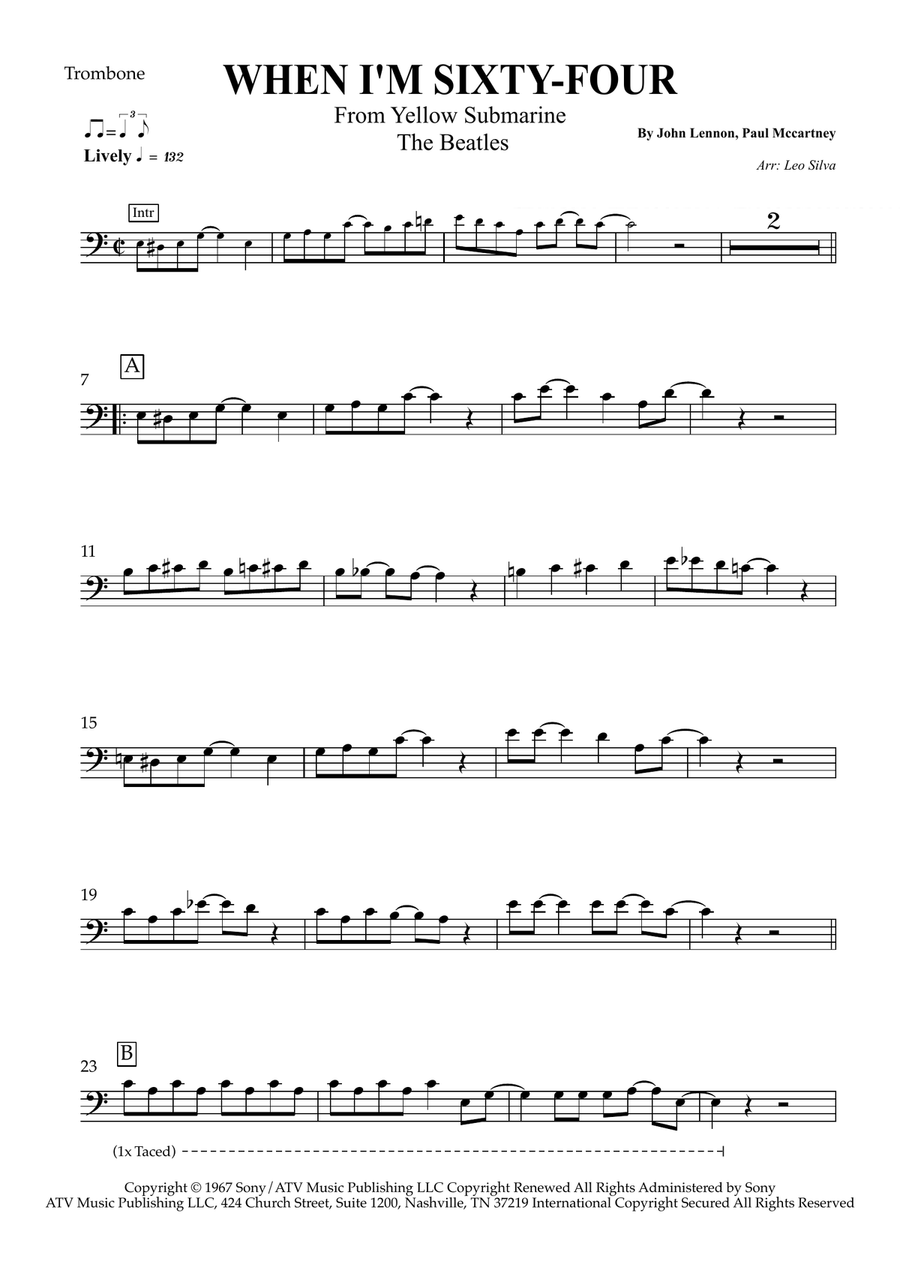 When I'm Sixty-Four Trombone Solo scores gallery preview page 1