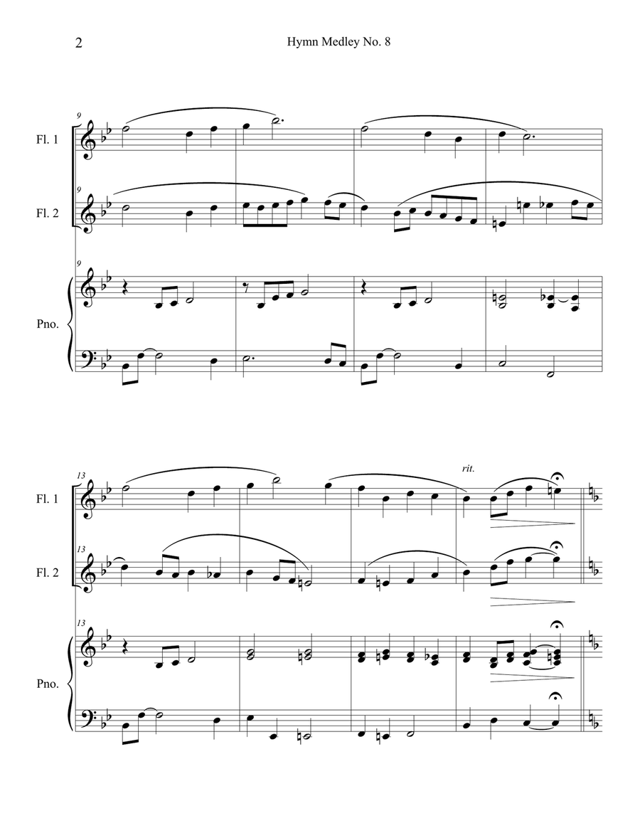 Hymn Medley No. 8 (Flute Duet with Piano Accompaniment) Flute Duet scores gallery preview page 2
