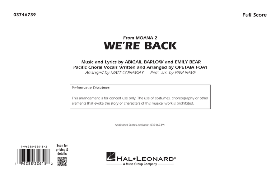 We're Back (from Moana 2) (arr. Matt Conaway) - Conductor Score (Full Score) Marching Band scores gallery preview page 1