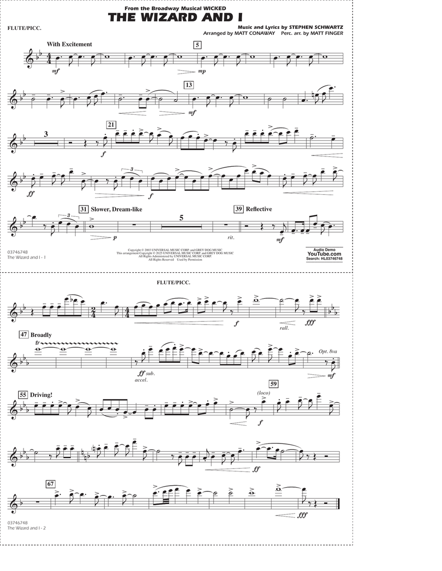 The Wizard and I (from Wicked) (arr. Matt Conaway & Matt Finger) - Flute/Piccolo Marching Band scores gallery preview page 1