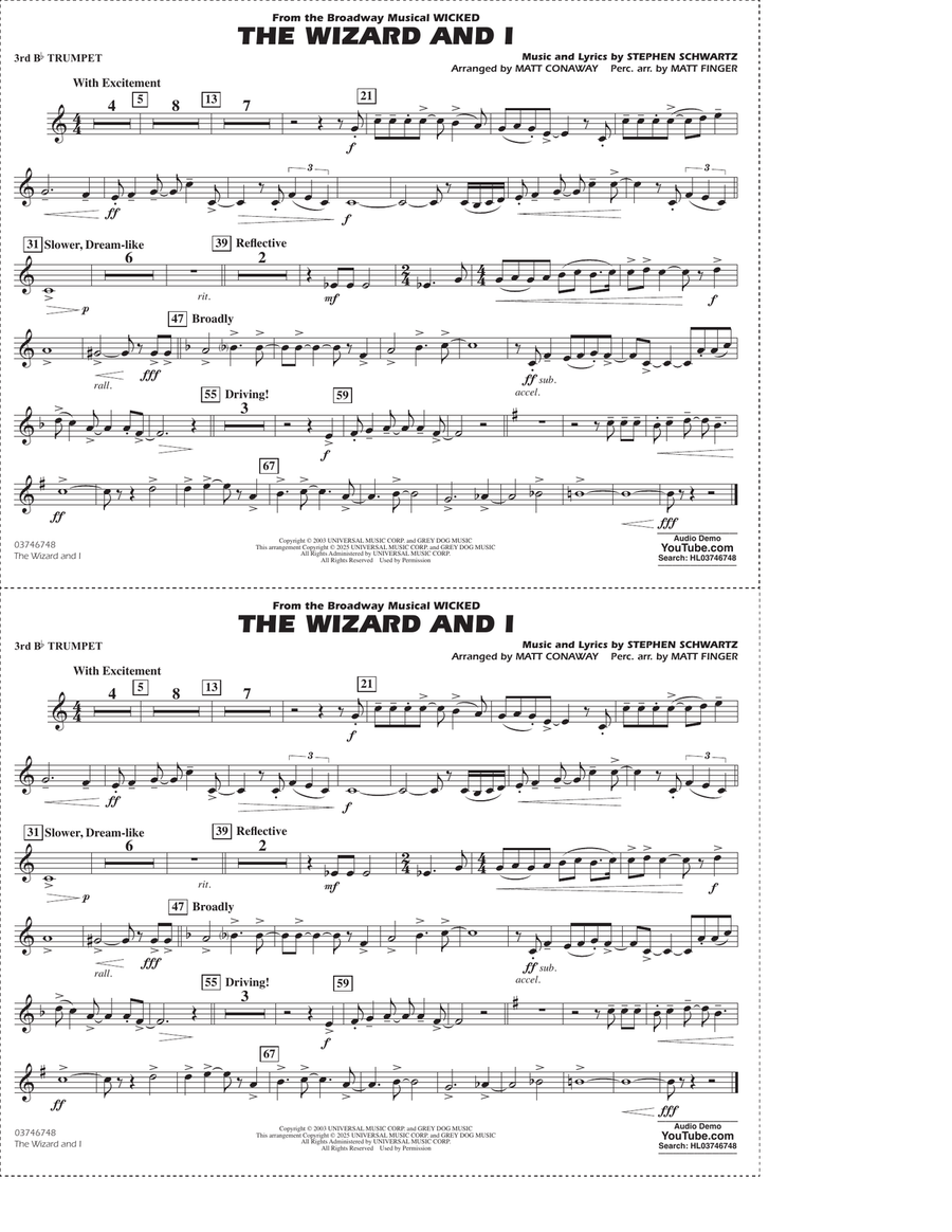 The Wizard and I (from Wicked) (arr. Matt Conaway & Matt Finger) - 3rd Bb Trumpet Marching Band scores gallery preview page 1