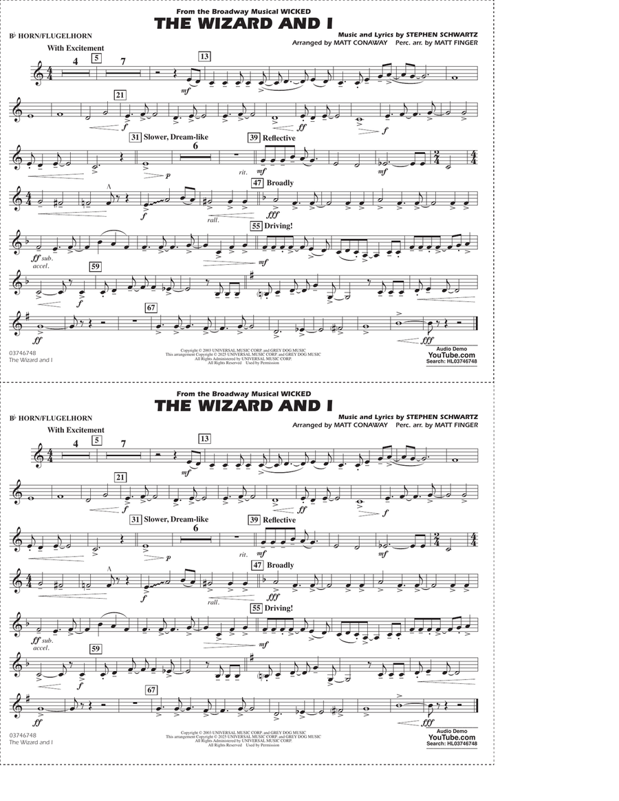 The Wizard and I (from Wicked) (arr. Matt Conaway & Matt Finger) - Bb Horn/Flugelhorn Marching Band scores gallery preview page 1