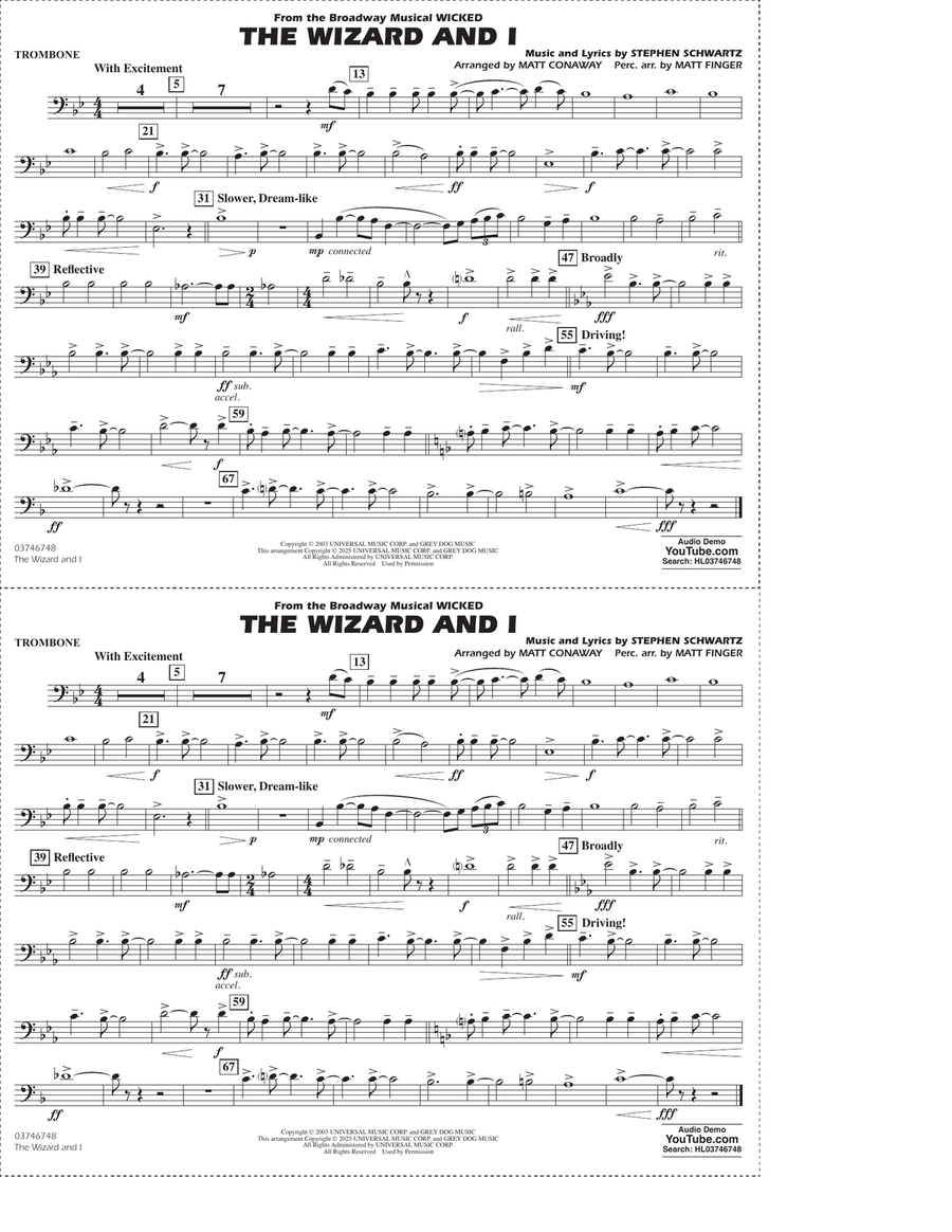 The Wizard and I (from Wicked) (arr. Matt Conaway & Matt Finger) - Trombone Marching Band scores gallery preview page 1