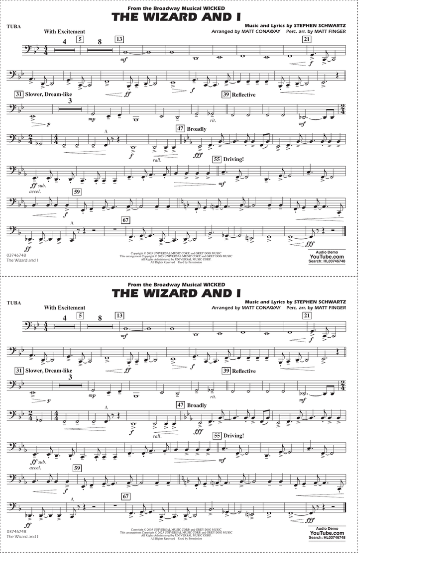 The Wizard and I (from Wicked) (arr. Matt Conaway & Matt Finger) - Tuba Marching Band scores gallery preview page 1