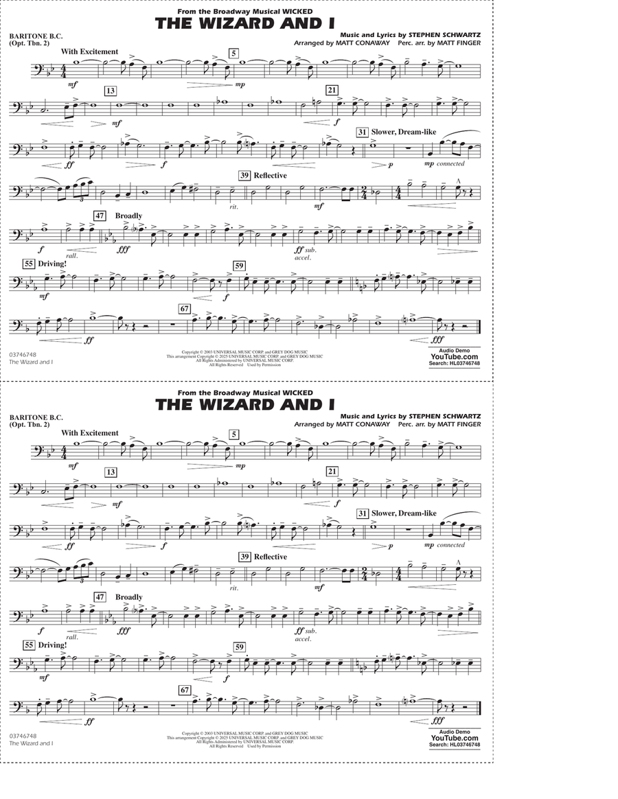 The Wizard and I (from Wicked) (arr. Matt Conaway & Matt Finger) - Baritone B.C. (Opt. Tbn. 2) Marching Band scores gallery preview page 1