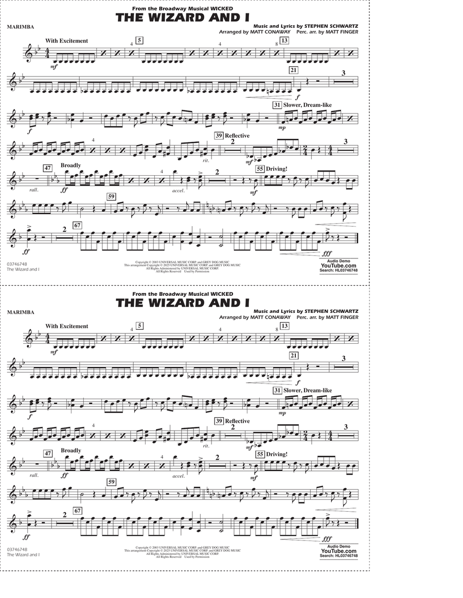 The Wizard and I (from Wicked) (arr. Matt Conaway & Matt Finger) - Marimba Marching Band scores gallery preview page 1