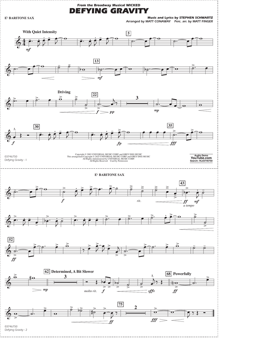 Defying Gravity (from Wicked) (arr. Matt Conaway & Matt Finger) - Eb Baritone Sax Marching Band scores gallery preview page 1