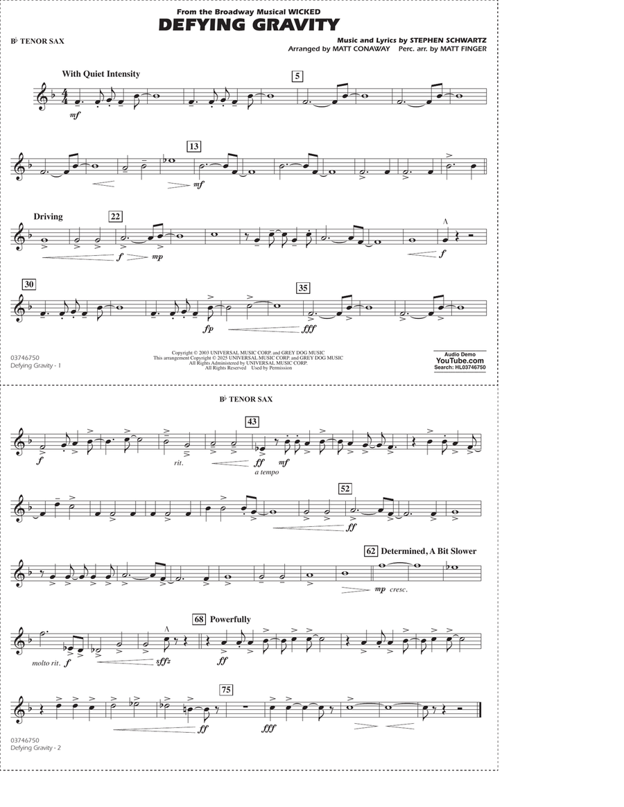 Defying Gravity (from Wicked) (arr. Matt Conaway & Matt Finger) - Bb Tenor Sax Marching Band scores gallery preview page 1