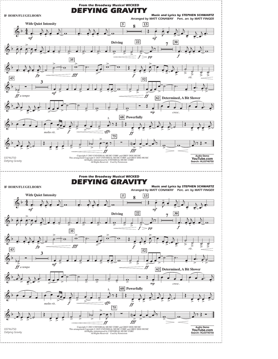 Defying Gravity (from Wicked) (arr. Matt Conaway & Matt Finger) - Bb Horn/Flugelhorn Marching Band scores gallery preview page 1